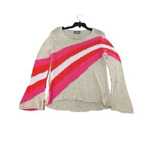 Wooden Ships Paola Buendia Sweater Stripe Womens Pink Tan Open Knit #F4-6